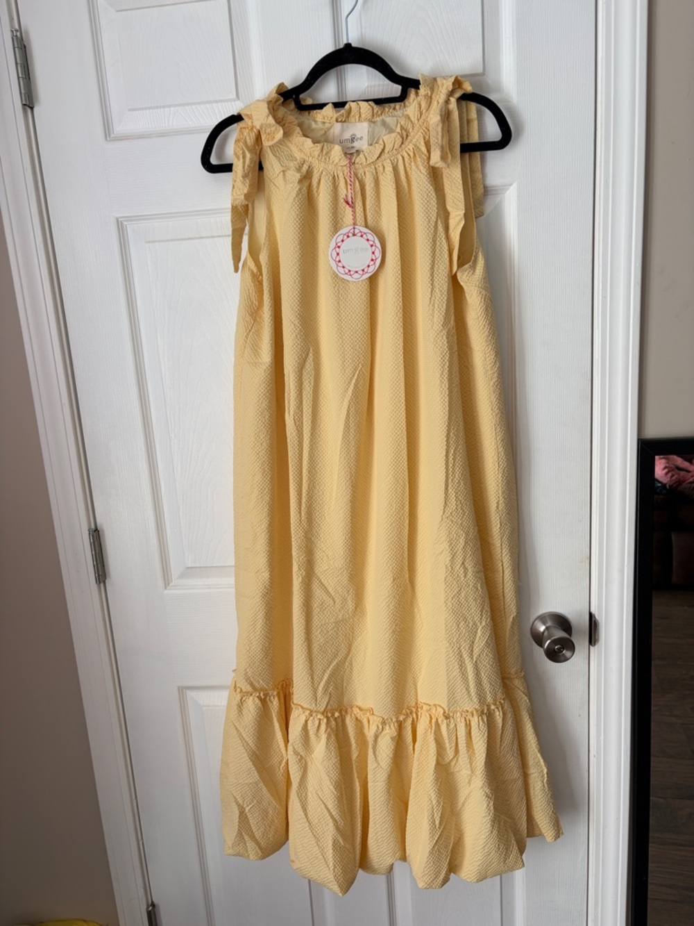 Womens Yellow Ruffle-Hem Casual Dress